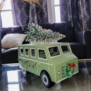 Metal Wagon with Tree Decorative Figurine/ Mint-Green